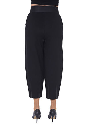 Büyük Beden Lastikli Yüksek Belli Likralı Geniş Kalıp Örme  Mom Kadın Pantolon