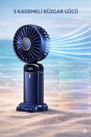 Şarjlı Masaüstü Vantilatör Dijital Göstergeli 90 Derece Katlanabilir Mini Fan F19 