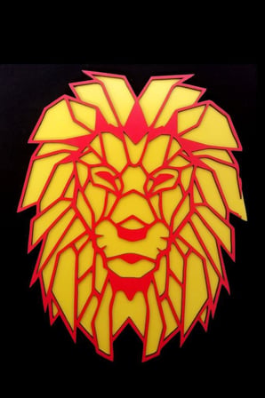Ahşap Aslan Duvar Tablosu Kırmızı Sarı Tablo Aslan  Dekoratif Obje