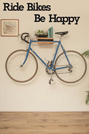 Ahşap Ride Bikes Be Happy Duvar Yazısı Duvar Süsü Bisiklet  Dekoratif Obje