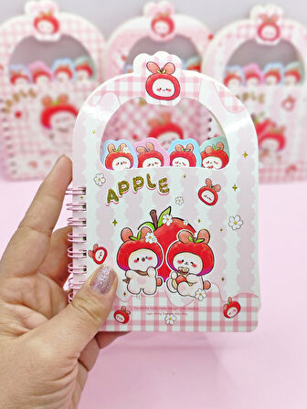 Apple Elma Tavşan Ayraçlı A6 Not Defteri (10x15 cm) - Tatlı Tavşanlar