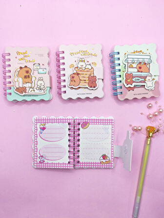 Capybara Tavşan Ayı Cırtlı Cep Boy Mini Not Defteri (7x8 cm) - Beyaz