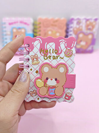 Hello Bear Cırtlı Cep Boy Sevimli Ayıcık Mini Not Defteri (7x8 cm) - Pembe