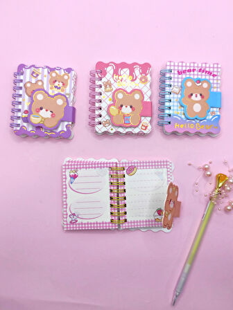 Hello Bear Cırtlı Cep Boy Sevimli Ayıcık Mini Not Defteri (7x8 cm) - Pembe