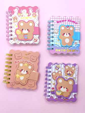 Hello Bear Cırtlı Cep Boy Sevimli Ayıcık Mini Not Defteri (7x8 cm) - Pembe