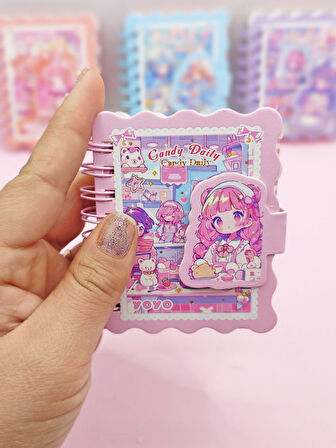 Candy Sevimli Kız Cırtlı Cep Boy Mini Not Defteri (7x8 cm) - Pembe