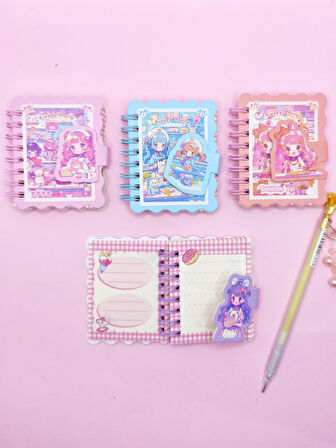 Candy Sevimli Kız Cırtlı Cep Boy Mini Not Defteri (7x8 cm) - Pembe