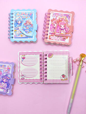Candy Sevimli Kız Cırtlı Cep Boy Mini Not Defteri (7x8 cm) - Pembe