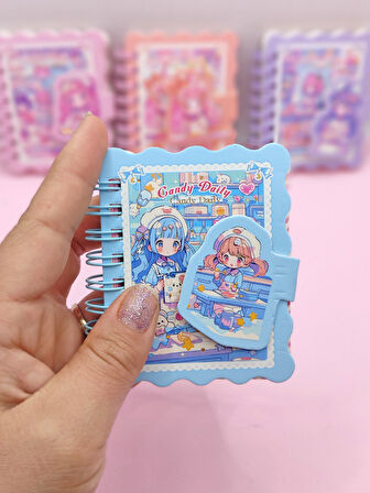 Candy Sevimli Kız Cırtlı Cep Boy Mini Not Defteri (7x8 cm) - Mavi