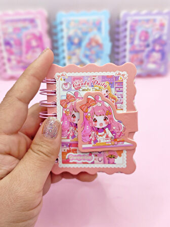 Candy Sevimli Kız Cırtlı Cep Boy Mini Not Defteri (7x8 cm) - Nude (Pudra)