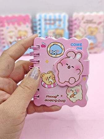 Sevimli Hayvanlar Cırtlı Cep Boy Mini Not Defteri (7x8 cm) - Pembe