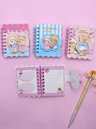 Sevimli Hayvanlar Cırtlı Cep Boy Mini Not Defteri (7x8 cm) - Pembe