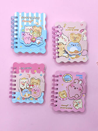 Sevimli Hayvanlar Cırtlı Cep Boy Mini Not Defteri (7x8 cm) - Pembe