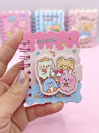 Sevimli Hayvanlar Cırtlı Cep Boy Mini Not Defteri (7x8 cm) - Pasta