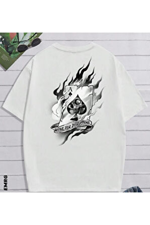 Erkek Beyaz Maça Kızı Baskılı Oversize T-shirt