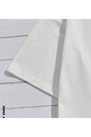 Erkek Beyaz Maça Kızı Baskılı Oversize T-shirt