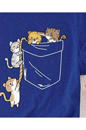 Kadın Kedi Cep Baskılı Regular T-shirt