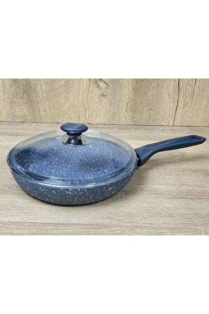Morelli 24 cm Granit Tava Cam Kapaklı Mavi Mermer