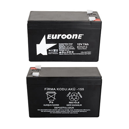 Ayt Euroone EO127.0 12 Volt 7 Amper Akü 150x65x90 mm Bakımsız Kuru Akü