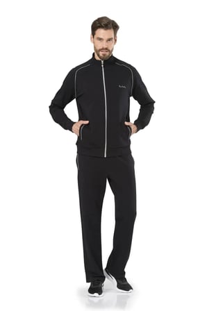 Erkek Siyah 2 İplik Fermuarlı Yaka Düz Paça Pamuklu Eşofman Takımı Q7.U.0O.K5.K.A5.P.C