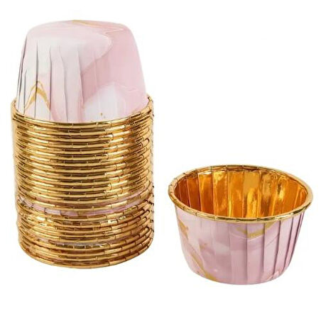 Cupcake/Muffin /Suffle Kek Kapsülü Pembe Mermer Desenli 50 Li