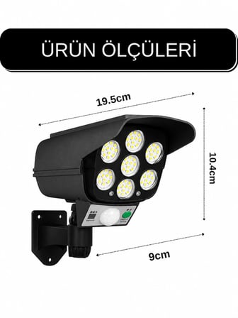 Kamera Görünümlü Hareket Sensörlü Şarjlı Güneş panelli Solar Dış Mekan ve Bahçe Led Lambası