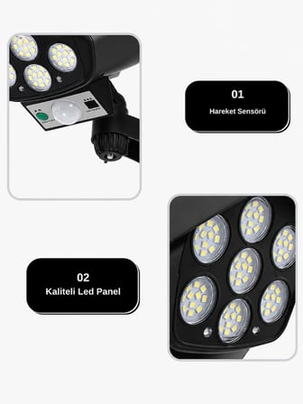 Kamera Görünümlü Hareket Sensörlü Şarjlı Güneş panelli Solar Dış Mekan ve Bahçe Led Lambası