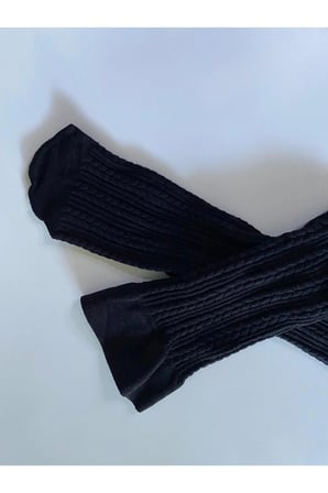 Knıt Kabartma Triko 200 Den Örgü Desenli Kalın Kışlık Siyah Black Dizaltı Pantolon Çorabı