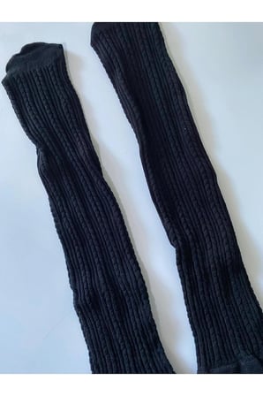 Knıt Kabartma Triko 200 Den Örgü Desenli Kalın Kışlık Siyah Black Dizaltı Pantolon Çorabı
