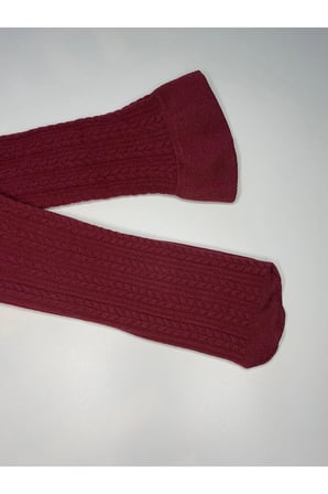 Knıt Kabartma Triko 200 Den Örgü Desenli Kalın Kışlık Bordo Burgundy Dizaltı Pantolon Çorabı
