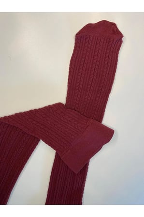 Knıt Kabartma Triko 200 Den Örgü Desenli Kalın Kışlık Bordo Burgundy Dizaltı Pantolon Çorabı