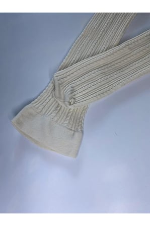 Knıt Kabartma Triko 200 Den Örgü Desenli Kalın Kışlık Krem Dizaltı Pantolon Çorabı