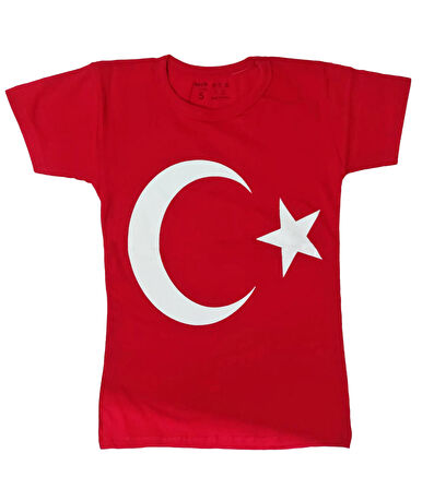 Türk Bayraklı Tişört Pamuklu Kırmızı Çocuk T-shirt- 11 yaş