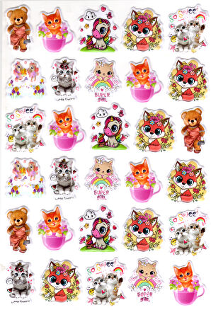 Sticker Kabartmalı A4 Boyutunda Stiker Defter, Planlayıcı Etiket-(lim526) - Süslü Hayvanlar