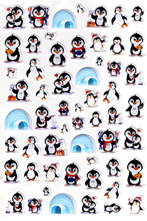 Sticker Kabartmalı A4 Boyutunda Stiker Defter, Planlayıcı Etiket-(lim545) - Sevimli Penguen