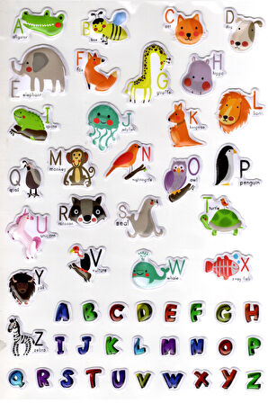 Sticker Kabartmalı A4 Boyutunda Stiker Defter, Planlayıcı Etiket-(lim546) - ingilizce Harf ve Hayvanlar
