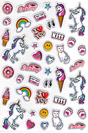 Sticker Kabartmalı A4 Boyutunda Stiker Defter, Planlayıcı Etiket-(lim554) - Unicorn Kiss