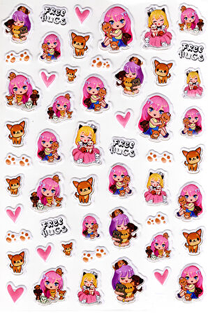 Sticker Kabartmalı A4 Boyutunda Stiker Defter, Planlayıcı Etiket-(lim555) - Kedili Kız