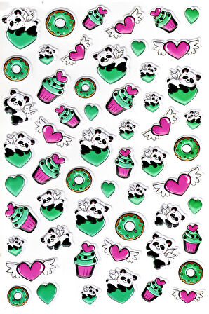 Sticker Kabartmalı A4 Boyutunda Stiker Defter, Planlayıcı Etiket-(lim557) - Donut Kek Panda