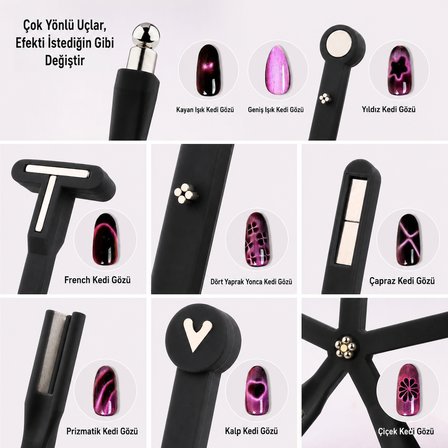 9'u Bir Arada Çok Yönlü Kedi Gözü Kalıcı Oje Mıknatısı Cat Eye Magnet MLTCAT004