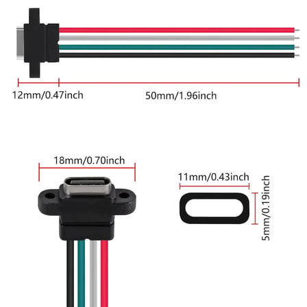 5 Adet 4 Pin Type-c Kablolu Konnektör ( Şarj Giriş Soketi )