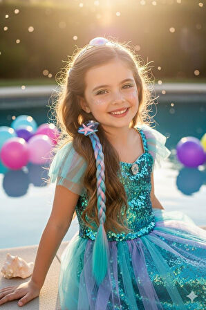 Mavi Lastik Tokalı Tek Örgü Peruk Saç Toka Deniz kızı Tokası 38cm