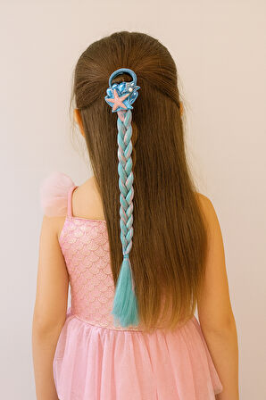 Mavi Lastik Tokalı Tek Örgü Peruk Saç Toka Deniz kızı Tokası 38cm