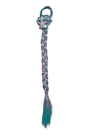 Mavi Lastik Tokalı Tek Örgü Peruk Saç Toka Deniz kızı Tokası 38cm