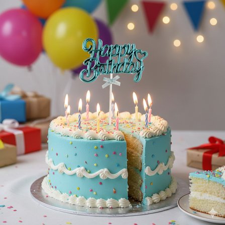 Happy Birthday – Krom Pasta Süsü Kürdan Mavi Doğum Günü Pasta Dekoru