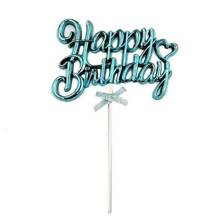 Happy Birthday – Krom Pasta Süsü Kürdan Mavi Doğum Günü Pasta Dekoru