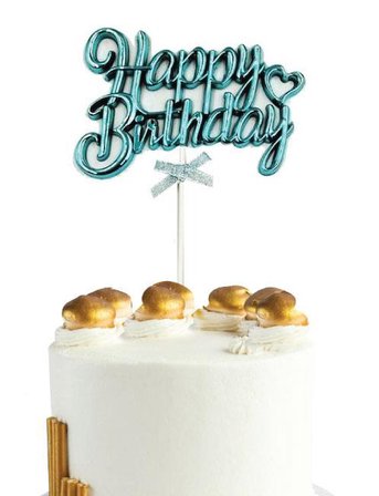 Happy Birthday – Krom Pasta Süsü Kürdan Mavi Doğum Günü Pasta Dekoru