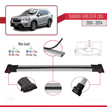 Subaru Forester 5 (SK) 2019-2024 Arası ile Uyumlu FLY Model Ara Atkı Tavan Barı Gri 2 Adet