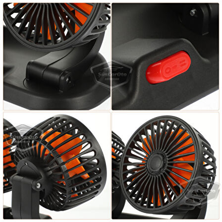 Üniversal Oto Ofis Araç İçi Torpido Üstü Vantilatör Çift Başlıklı USB Girişli 2 Kademeli Soğutucu Fan 360° Dönebilen Ultra Sessiz Oynar Başlıklı Araç Fanı