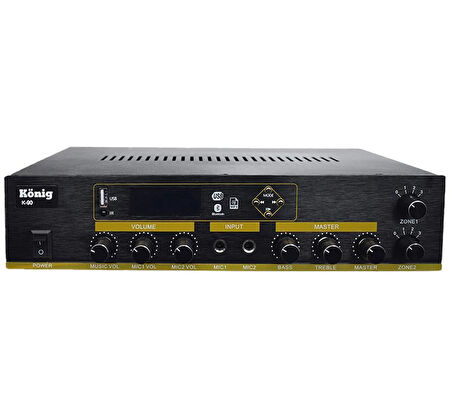 König k-90 100 Watt Anfi Usb Bluetooth 2 Bölgeli 2 Mikrofon Girişli Amfi